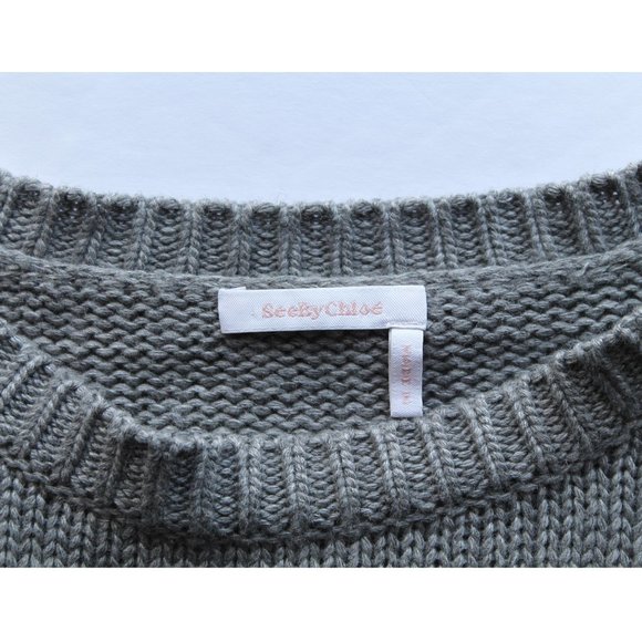 See By Chloe Oversized Lace-Up Knitted Sweater / Size XS / Silver Sage Tie Knit - Picture 9 of 12